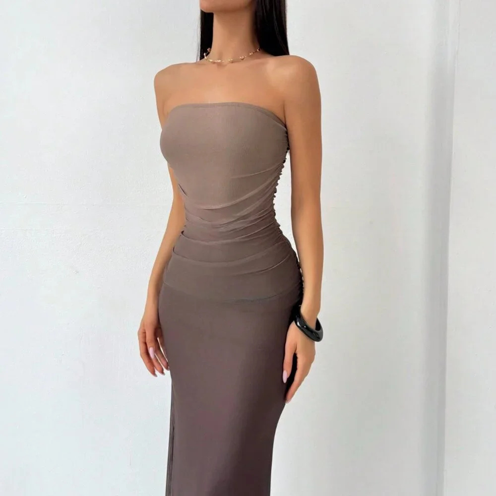 Multicolor Elegant Women's American Style Gradient Mesh Strapless Bodycon Dress - Picture 5 of 7